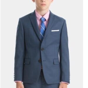 Lauren Ralph Lauren Boy 18R Blue Sharkskin Wool Natural Stretch Coat suit jacket